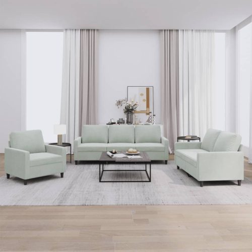 3-dijelni set sofa s jastucima svjetlosivi baršunasti