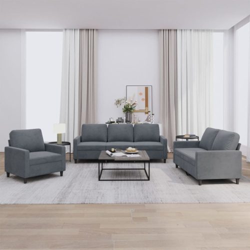 3-dijelni set sofa s jastucima tamnosivi baršunasti