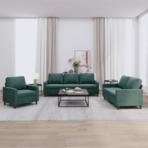 3-dijelni set sofa s jastucima tamnozeleni baršunasti