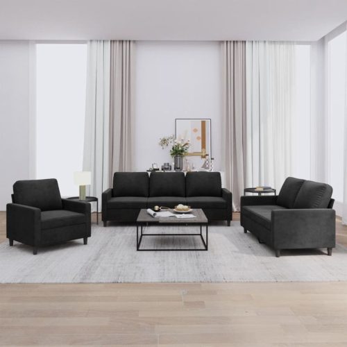 3-dijelni set sofa s jastucima crni baršunasti