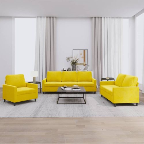 3-dijelni set sofa s jastucima žuti baršunasti