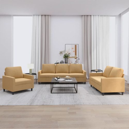 3-dijelni set sofa s jastucima smeđi baršunasti