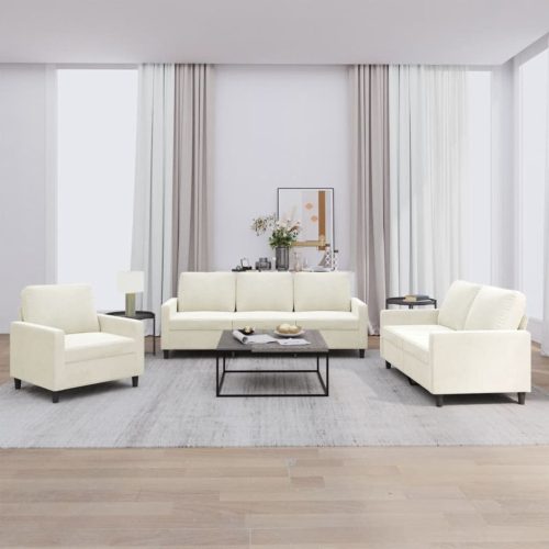 3-dijelni set sofa s jastucima krem baršunasti