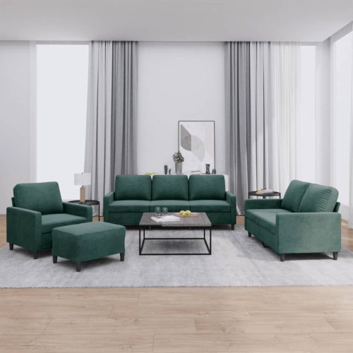 4-dijelni set sofa s jastucima tamnozeleni baršunasti