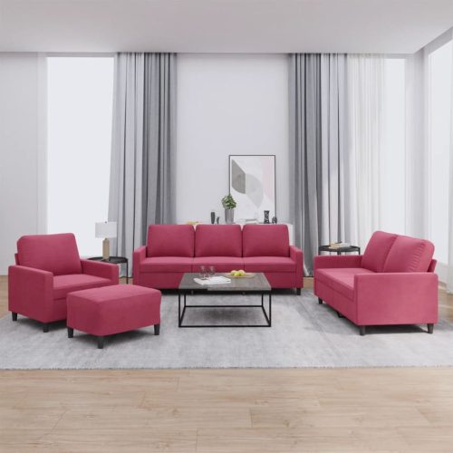 4-dijelni set sofa s jastucima crvena boja vina baršunasti