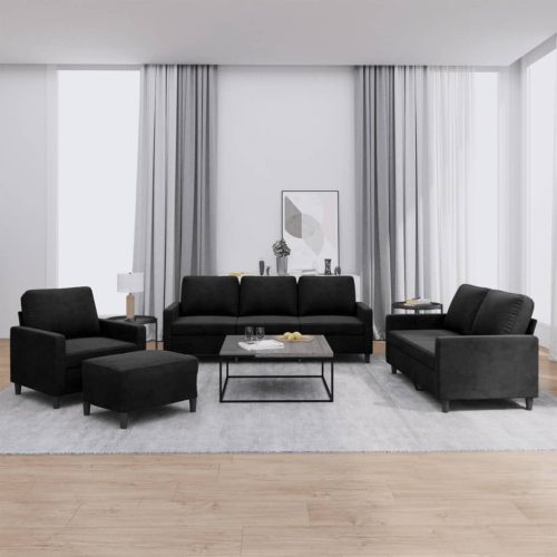 4-dijelni set sofa s jastucima crni baršunasti