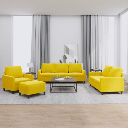 4-dijelni set sofa s jastucima žuti baršunasti