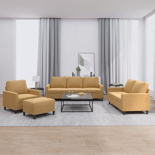 4-dijelni set sofa s jastucima smeđi baršunasti