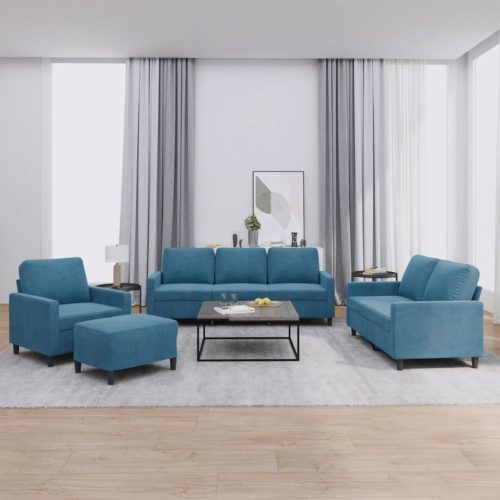 4-dijelni set sofa s jastucima plavi baršunasti