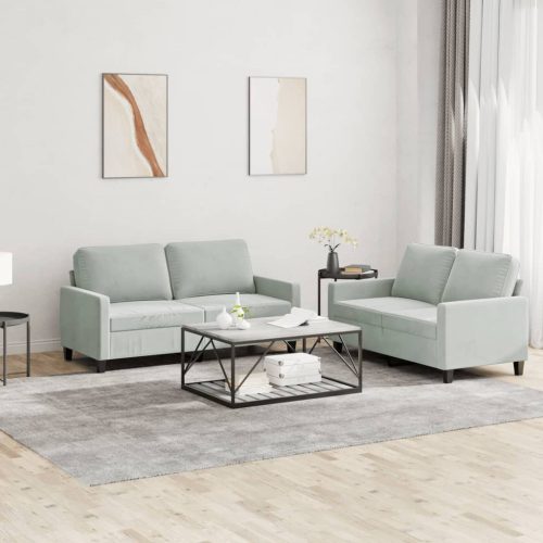 2-dijelni set sofa s jastucima svjetlosivi baršunasti