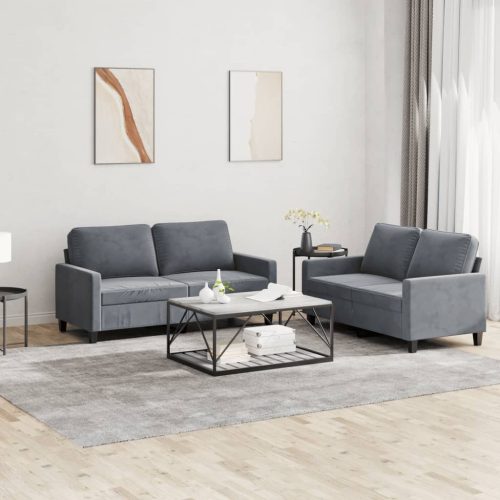 2-dijelni set sofa s jastucima tamnosivi baršunasti