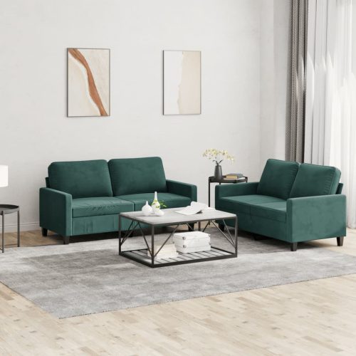 2-dijelni set sofa s jastucima tamnozeleni baršunasti