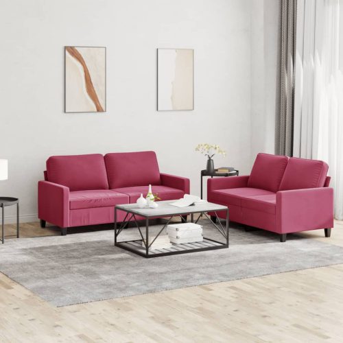 2-dijelni set sofa s jastucima crvena boja vina baršunasti