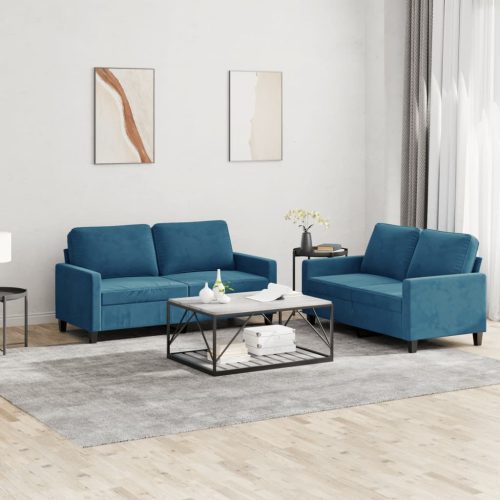 2-dijelni set sofa s jastucima plavi baršunasti
