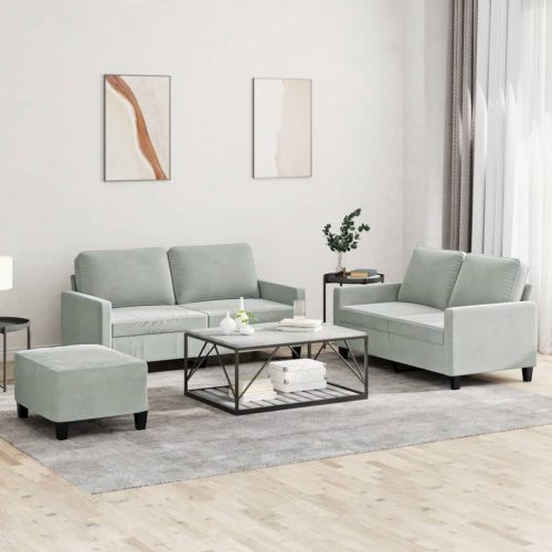 3-dijelni set sofa s jastucima svjetlosivi baršunasti