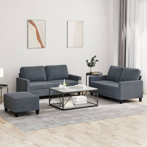 3-dijelni set sofa s jastucima tamnosivi baršunasti