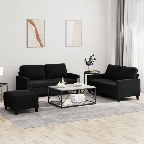 3-dijelni set sofa s jastucima crni baršunasti