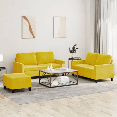 3-dijelni set sofa s jastucima žuti baršunasti