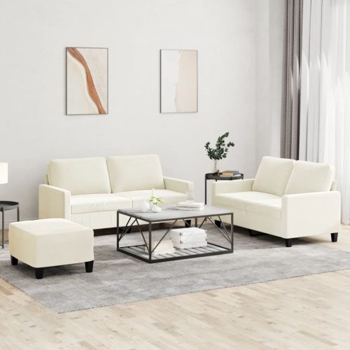 3-dijelni set sofa s jastucima krem baršunasti