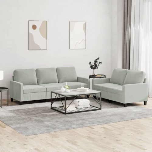 2-dijelni set sofa s jastucima svjetlosivi baršunasti