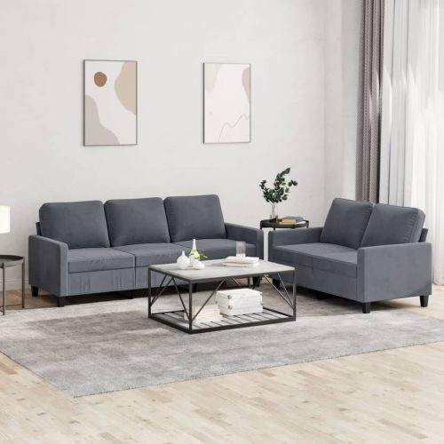 2-dijelni set sofa s jastucima tamnosivi baršunasti