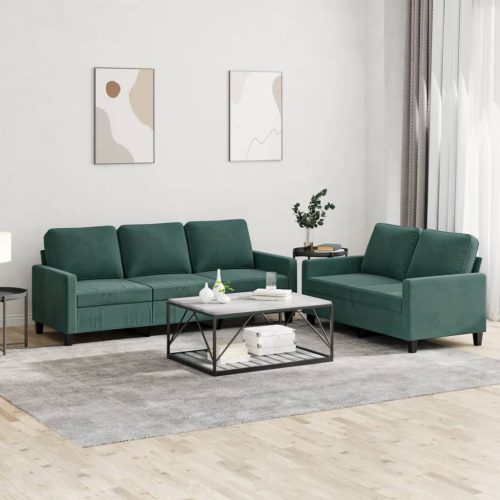 2-dijelni set sofa s jastucima tamnozeleni baršunasti