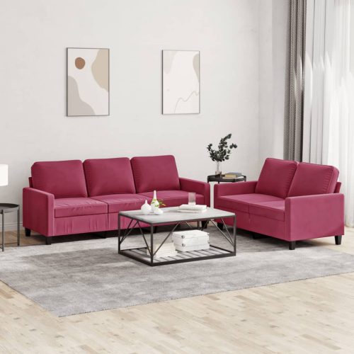 2-dijelni set sofa s jastucima crvena boja vina baršunasti