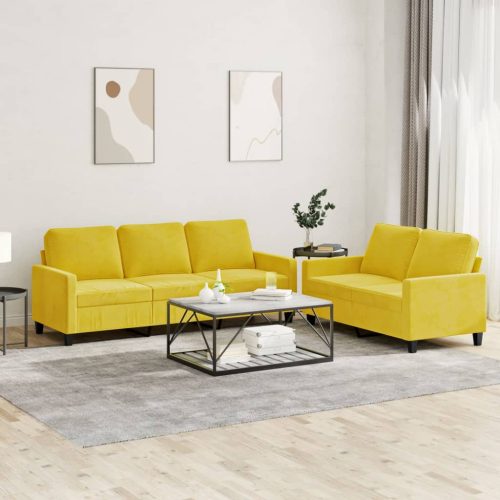 2-dijelni set sofa s jastucima žuti baršunasti