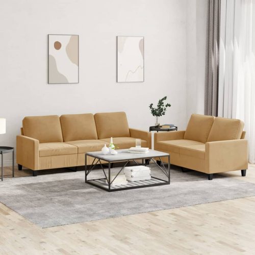 2-dijelni set sofa s jastucima smeđi baršunasti