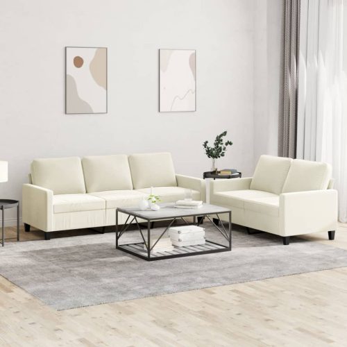 2-dijelni set sofa s jastucima krem baršunasti