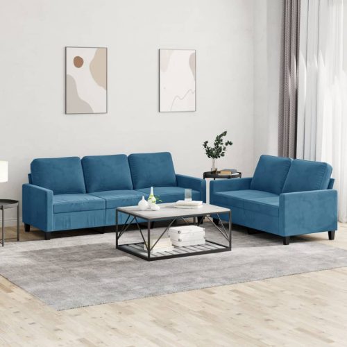 2-dijelni set sofa s jastucima plavi baršunasti