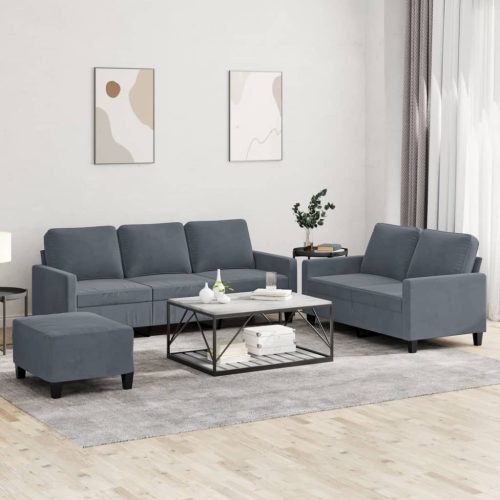 3-dijelni set sofa s jastucima tamnosivi baršunasti