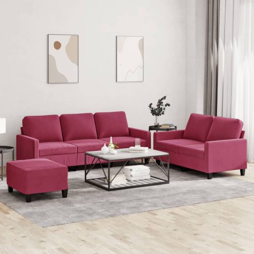 3-dijelni set sofa s jastucima crvena boja vina baršunasti