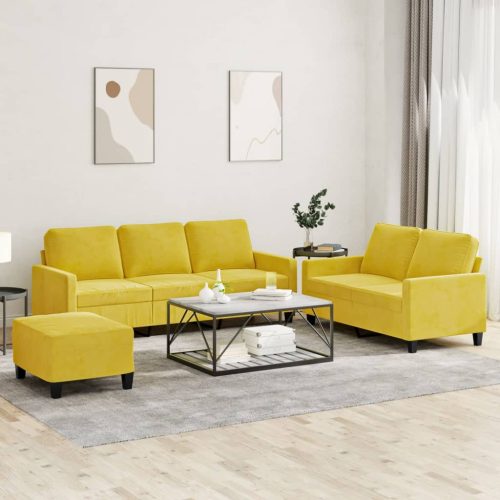 3-dijelni set sofa s jastucima žuti baršunasti