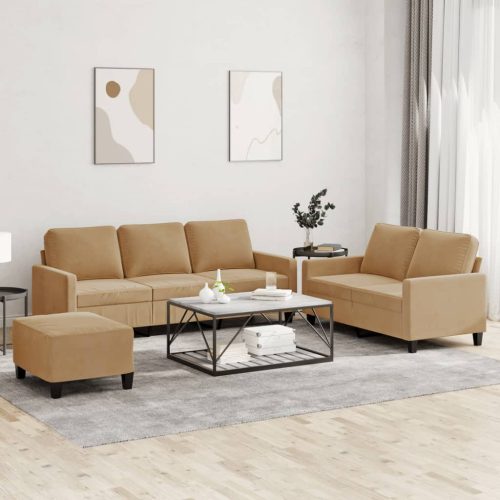 3-dijelni set sofa s jastucima smeđi baršunasti