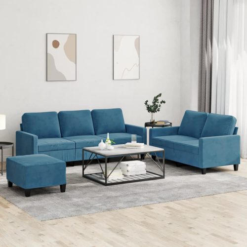3-dijelni set sofa s jastucima plavi baršunasti