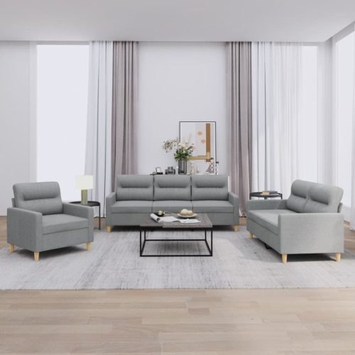 3-dijelni set sofa s jastucima svjetlosivi od tkanine