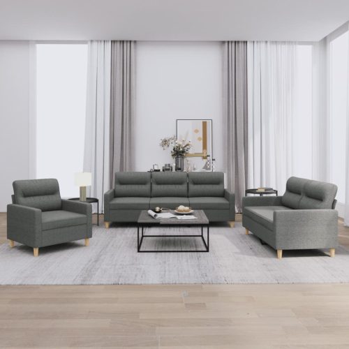 3-dijelni set sofa s jastucima tamnosivi od tkanine