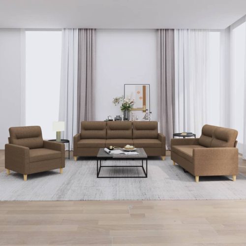 3-dijelni set sofa s jastucima smeđi od tkanine