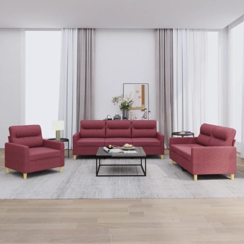 3-dijelni set sofa s jastucima crvena boja vina od tkanine