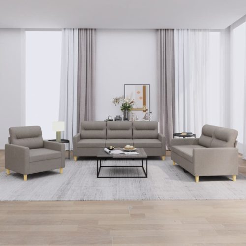 3-dijelni set sofa s jastucima smeđesivi od tkanine