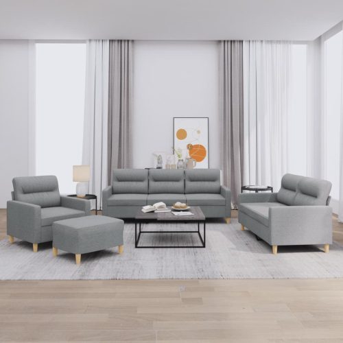 4-dijelni set sofa s jastucima svjetlosivi od tkanine