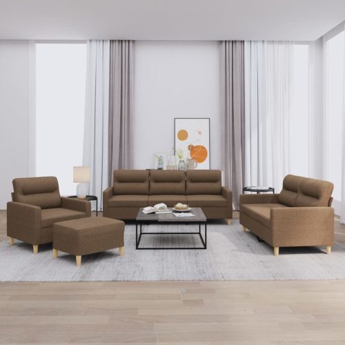 4-dijelni set sofa s jastucima smeđi od tkanine