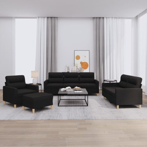 4-dijelni set sofa s jastucima crni od tkanine