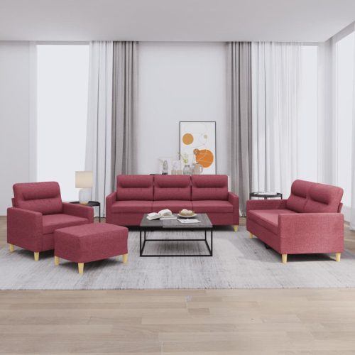 4-dijelni set sofa s jastucima crvena boja vina od tkanine