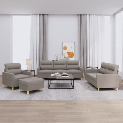 4-dijelni set sofa s jastucima smeđesivi od tkanine