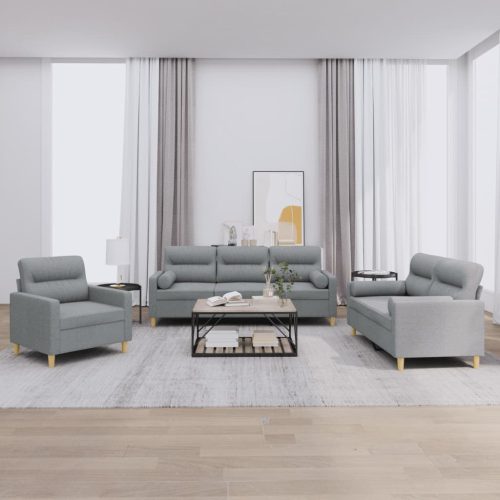 3-dijelni set sofa s jastucima svjetlosivi od tkanine