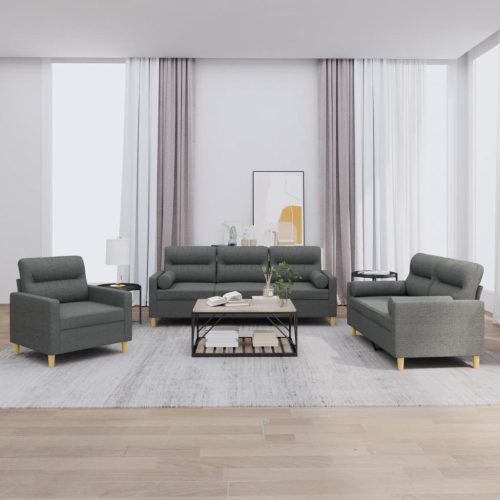 3-dijelni set sofa s jastucima tamnosivi od tkanine