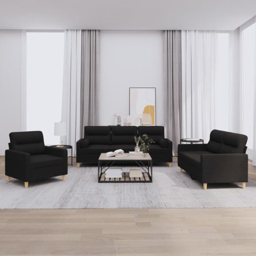 3-dijelni set sofa s jastucima crni od mikrovlakana