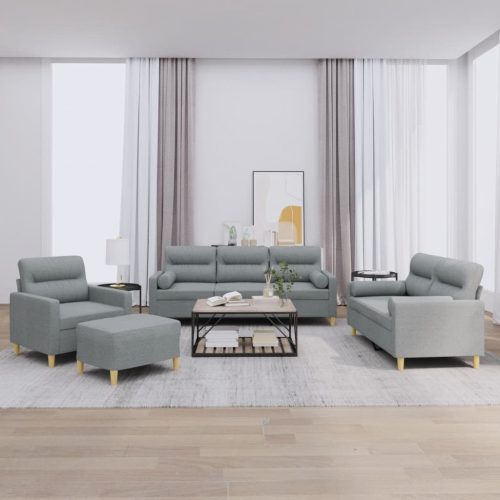 4-dijelni set sofa s jastucima svjetlosivi od tkanine